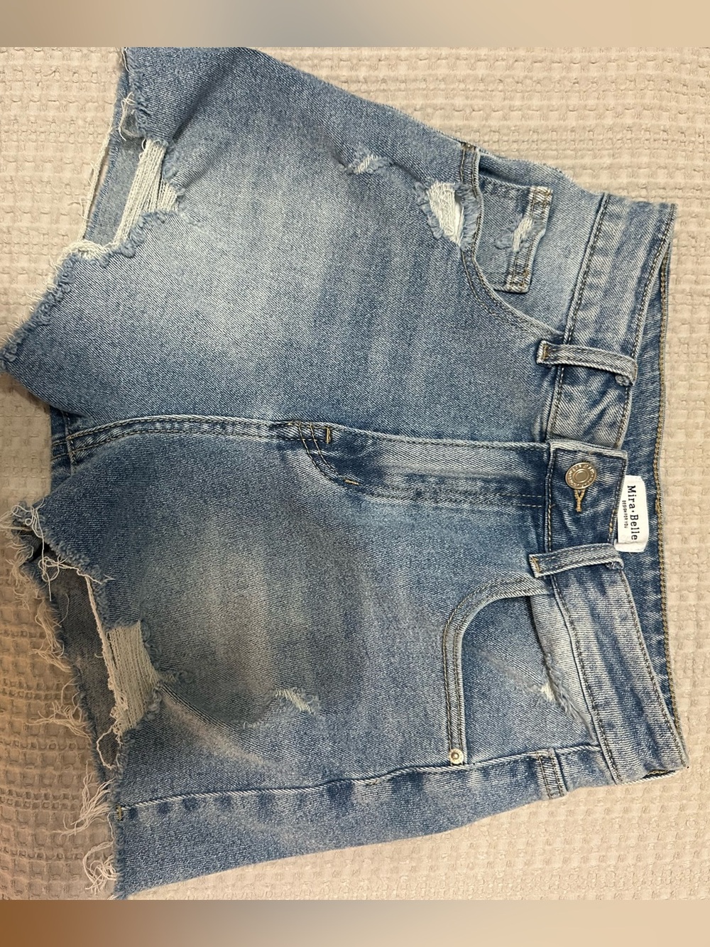 Light Blue Distressed High-Rise Denim Shorts